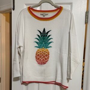 LOFT White Sweater with Pineapple Motif